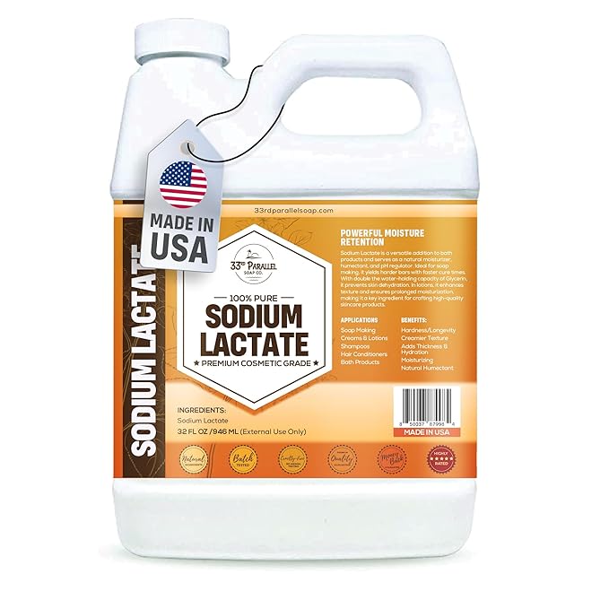 SODIUM LACTATE (32 oz) for Soap Making &amp Lotions Premium Sodium Lactate Liquid 60% Concentration Cosmetic Grade Moisturize Anti-Aging Makes Soap Harder | 32 FL OZ