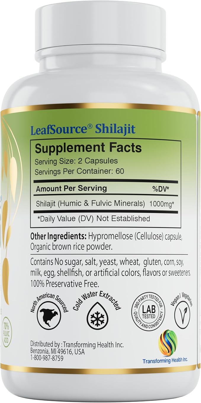 LEAFSOURCE Shilajit with Humic &amp Fulvic Acid (120 Capsules) with Trace Minerals Electrolytes Vitamins Supports Energy Gut &amp Joint Health Absorb Nutrients