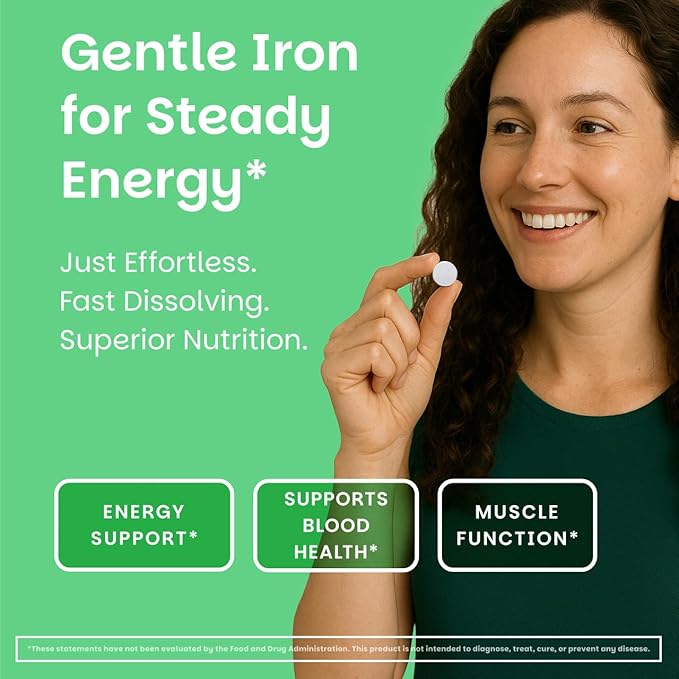 EZ Melts Iron - Supplement for Daily Energy &amp Iron Support - with Vitamin C - No Artificial Flavors - Non-GMO &amp Vegan - Zesty Orange - 180 Dissolvable Tablets (180 Servings)