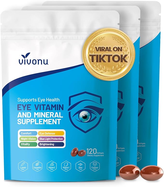 VivoNu 120pcs Lutein Eye Vitamins Supplement for Macular Health and Dry Eye Contains Lutein Zinc Vitamins C/E &amp Zeaxanthin to Support Eye Health (360p)