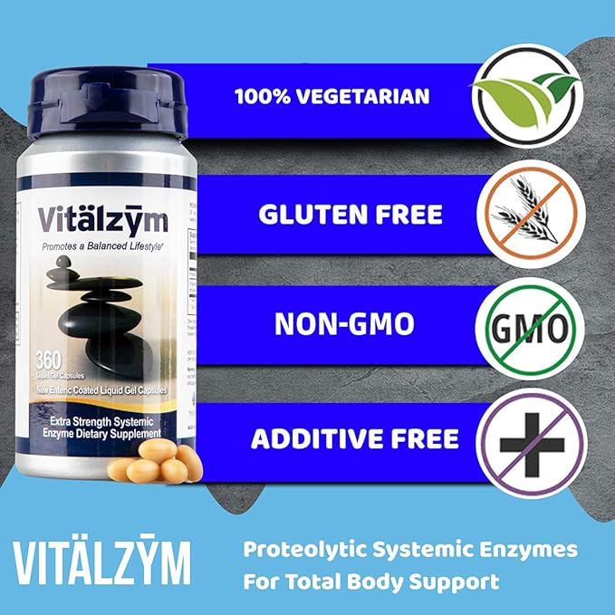 VITÄLZYM Proteolytic Systemic Enzymes Liquid Gel Capsules with Serrapeptase Immune and Joint Support Natural Ache Relief Plus Fertility Supplement 360 Capsules