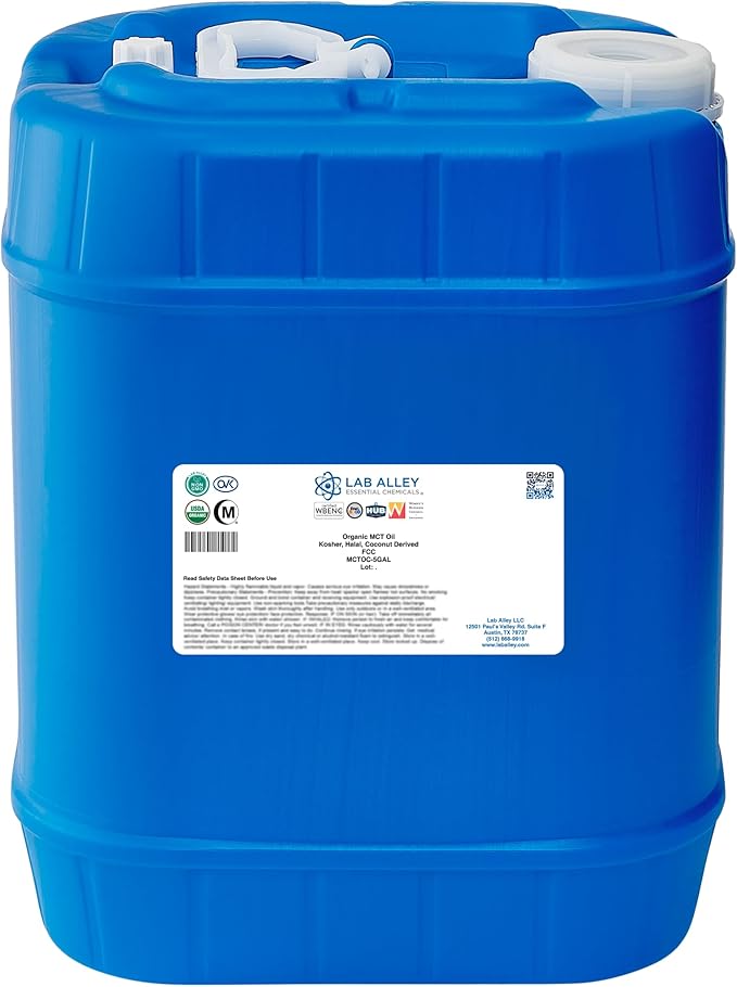 Lab Alley MCT Oil USDA Organic Coconut Kosher Certified Halal Non-GMO - 5 Gallons