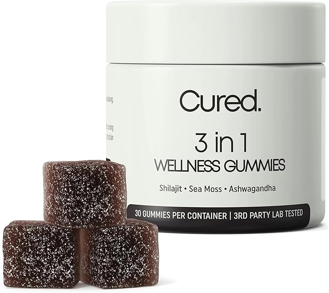 Cured 3 in 1 - Pure Himalayan Shilajit Gummies for Men &amp Women | Sea Moss Ashwagandha &amp Manuka Honey Organic with 85+ Trace Minerals | All-Natural &amp 100% Vegan | Non-GMO | Made in America