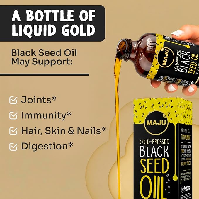 MAJU Black Seed Oil - 3 Times Thymoquinone Cold-Pressed 100% Turkish Black Cumin Seed Oil Liquid Pure Blackseed Glass Bottle 8 oz