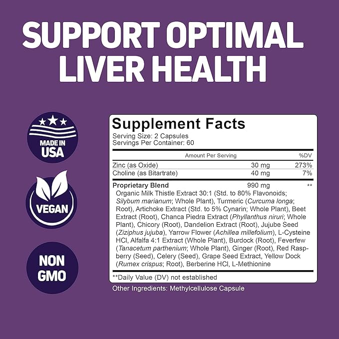 Herbtonics Liver Cleanse Detox &amp Repair | 20-in-1 Liver Detox Complex | Milk Thistle Supplement with Artichoke Dandelion Turmeric Berberine | 240 Vegan Capsules