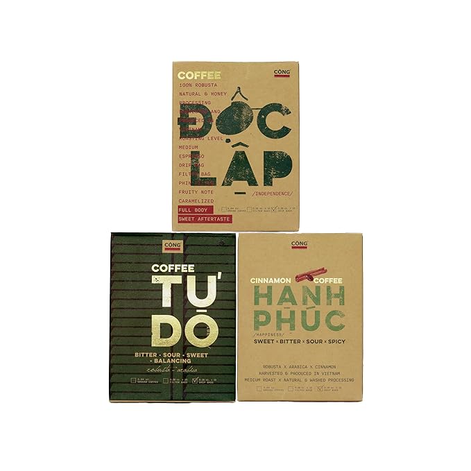 CONG CAPHE - Vietnam Independence Gift Set – 3 Premium Coffee Boxes with Tote Bag Coffee Drip CỘNG CÀ PHÊ