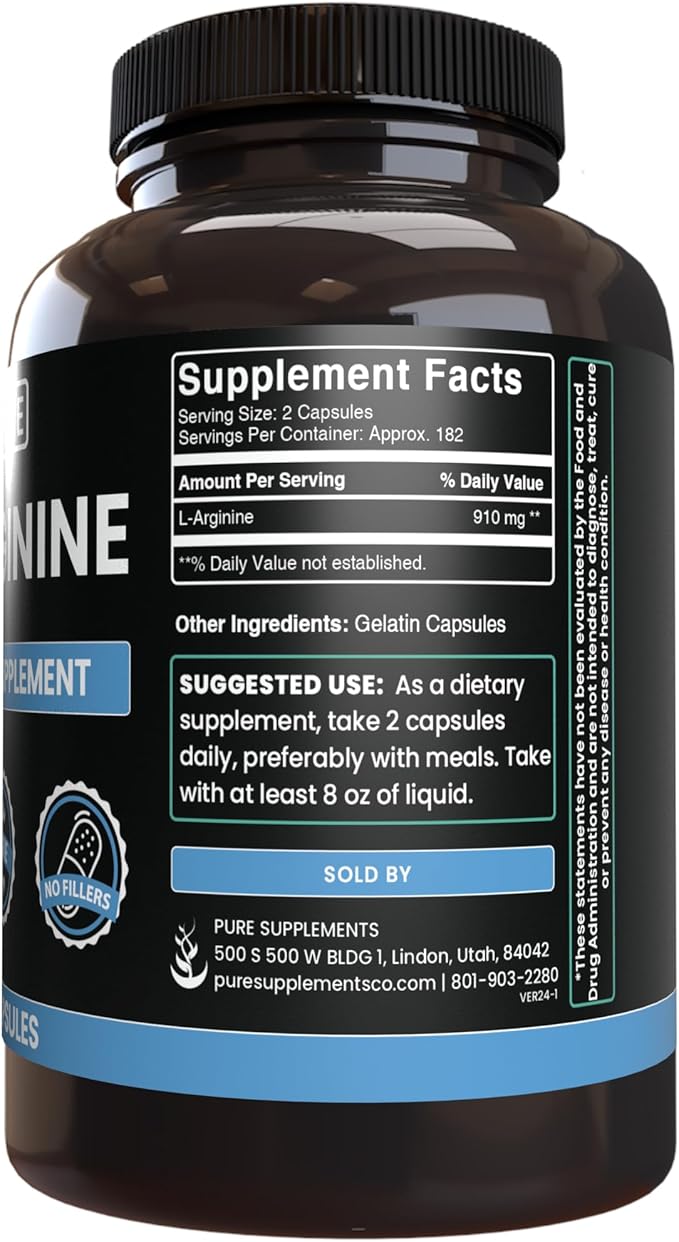 Pure Original Ingredients L-Arginine (365 Capsules) No Magnesium Or Rice Fillers Always Pure Lab Verified