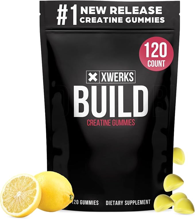 Xwerks Build Creatine Gummies for Men and Women 120 Count 100% Pure Creatine Monohydrate Lemon Flavored Muscle Building Gummies 4g Per Serving Pre Workout Anti Melting 5000mg Total Creatine