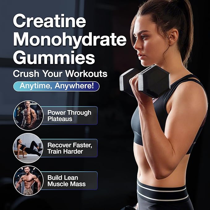 Creatine Gummies for Men &amp Women - Creatine Monohydrate Gummies 5g Muscle Builder Energy Boost &amp Pre-Workout Supplement Low Sugar Taurine Chewable Gummy 2 Pack