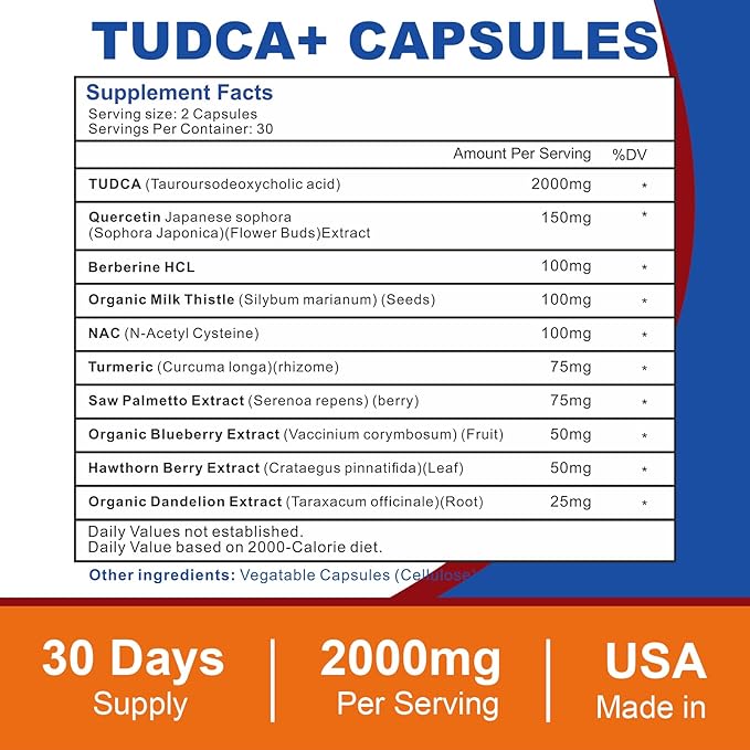2000mg Tudca Liver Support Supplement Tudca Bile Salt with Milk Thistle and NAC 180 Capsules for 90 Days Support for Liver Detoxification Immune System
