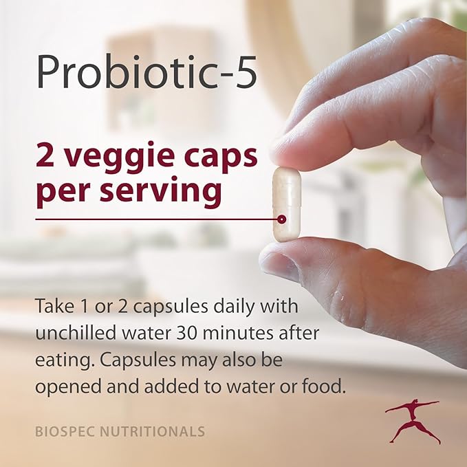 BIOSPEC NUTRITIONALS Probiotic-5 – Broad-Spectrum Probiotic Complex w/ 5 Billion Microorganisms and 5 Unique Strains per Capsule
