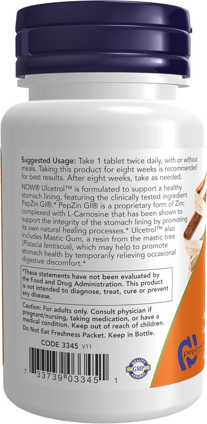 NOW Foods Supplements Ulcetrol™ Digestive Health* With PepZin GI® &amp Mastic Gum Supports Gastric Health* 60 Tablets