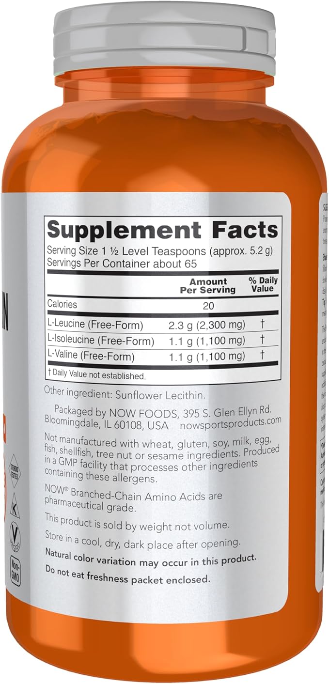 NOW Foods Sports Nutrition Branched Chain Amino Acid Powder with Leucine Isoleucine and Valine 12-Ounce