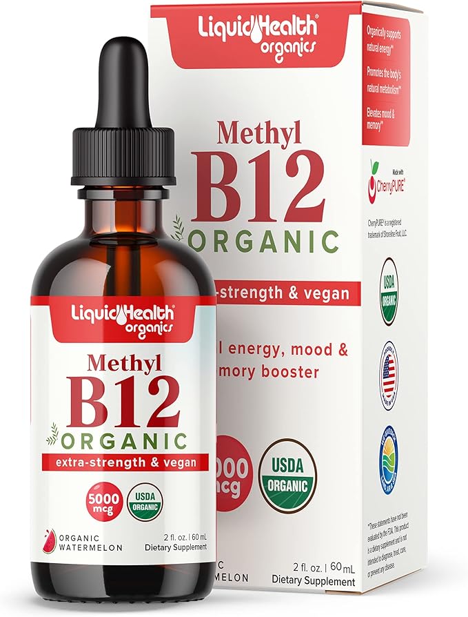 LIQUIDHEALTH Optimum Joint Liquid Supplement &amp Organic Methyl B12 5000mcg Vitamin Drops with Tart Cherry Juice for Immune Support Bone &amp Joint Health Naturl Energy Boost Improved Focus &amp