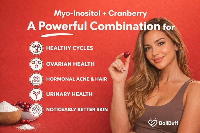 Myo-Inositol &amp D-Chiro Inositol Powder - 40:1 Ratio with Folate Vitamin D &amp Cranberry - Inositol Supplement for Women - 30 Day Supply