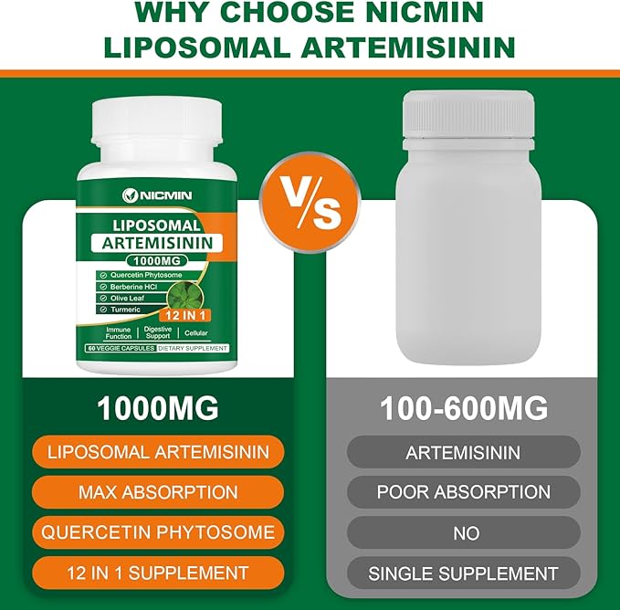Liposomal Artemisinin Supplement 1000mg Sweet Wormwood Extract with 200mg Quercetin Phytosome Maximum Absorption for Antioxidant 120 Capsules