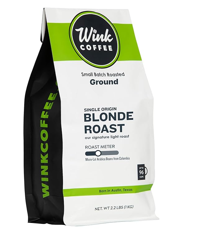 Wink Blonde Roast Ground Coffee Large 2.2 Pound Bag 100% Arabica Coffee Beans Single Origin Colombian Smooth Light and Complex