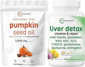 Micro Ingredients Pumpkin Seed Oil with Saw Palmetto 3000mg Softgels &amp Liver Detox Veggie Capsules | 2 Pack | Cold Pressed Virgin Oil | 20-in-1 Liver Cleanse with Milk Thistle TUDCA &amp Turme