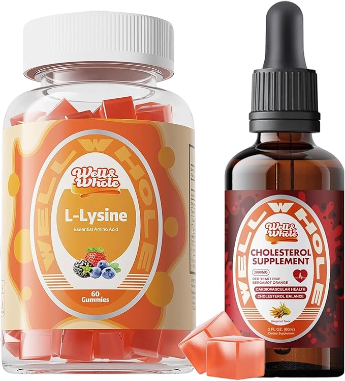 Well&ampWhole L-Lysine Gummies 1000mg and Cholesterol Support Liquid Drops