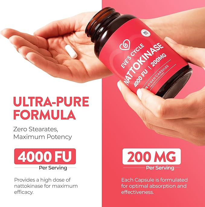 Eve's Cycle Nattokinase Supplement 4000 FU - 270 Vegan Natto Capsules - Premium Japanese Enzyme Natural Blood Thinner Organic No Stearates Non-GMO Made in USA