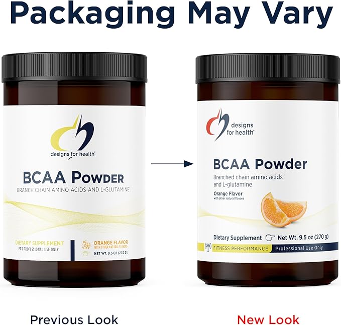 Designs for Health BCAA Powder with L-Glutamine - Branched Chain Amino Acids Powder + L-Glutamine Supplement to Support Muscles + Workouts - Orange Flavored Drink Mix (30 Servings / 270g)