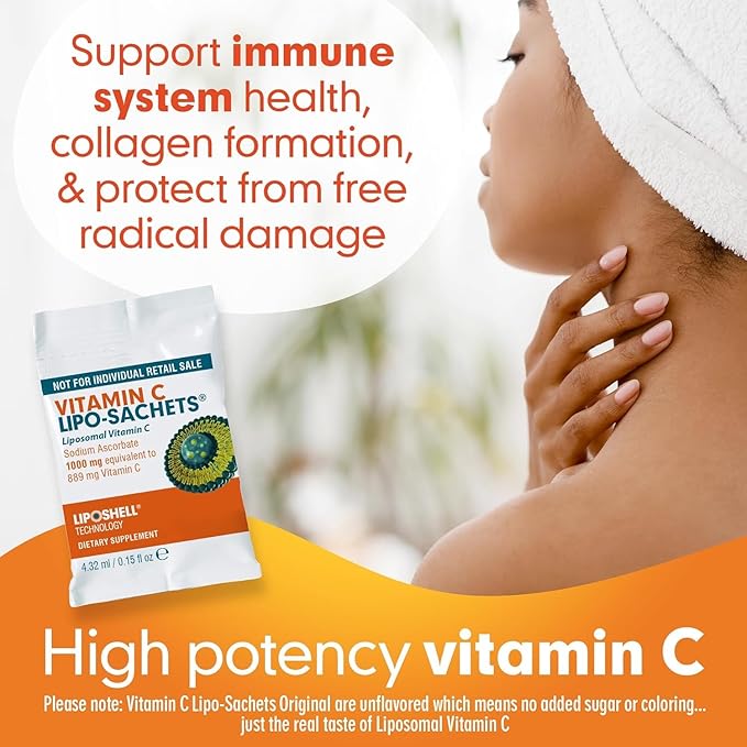 Lipo-Sachets Liposomal Vitamin C 1000mg Per Serving for Immune and Collagen Support - High Absorption - GMO Free No Added Sugar Vegan - 30 Liposomal Liquid Vitamin C Packets