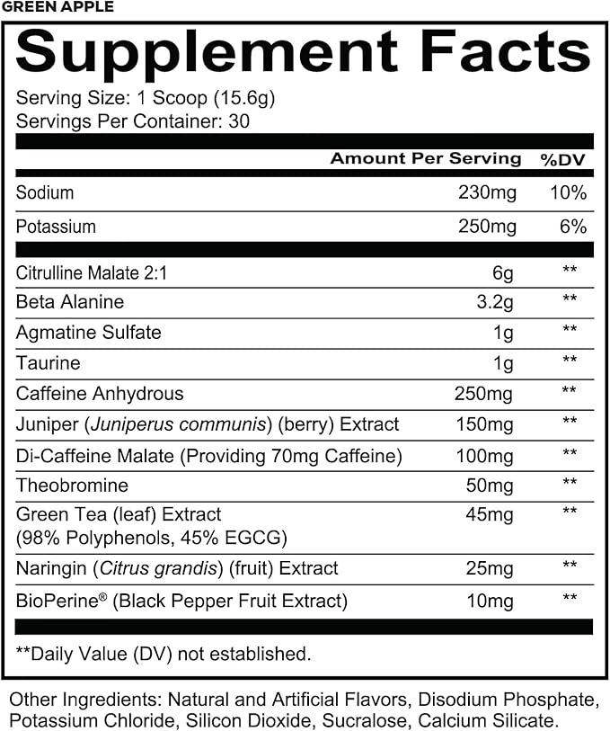 REDCON1 Total War Pre Workout Green Apple - Fast Acting Caffeinated Preworkout for Men + Women with Beta Alanine - Contains Citrulline Malate for Increased Pump Blood Flow (30 Servings)