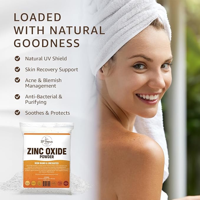 Zinc Oxide Powder USP Grade (5 lbs) Zinc Dust | Non-Nano &amp Uncoated | Natural UV Protection Soothes Irritation Anti-Bacterial Mineral for Sunscreen Creams Balms &amp DIY Skincare | 5 POUNDS