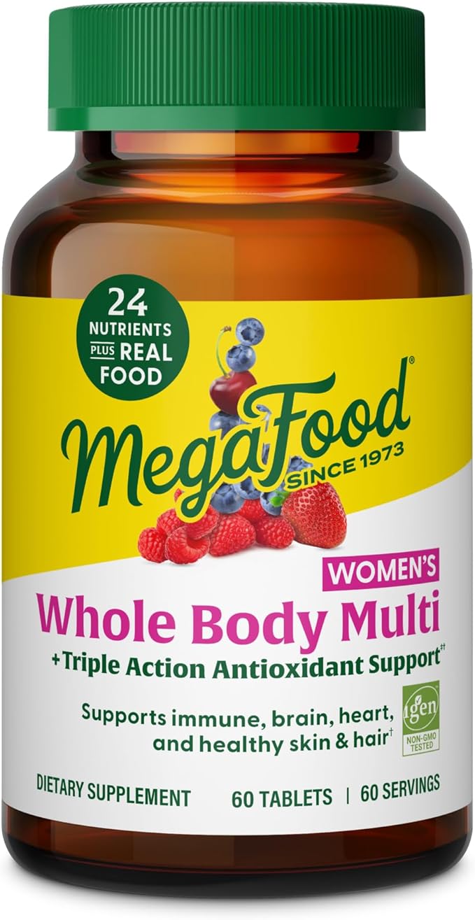 MegaFood Whole Body Methylated Multivitamin for Women - Womens Multivitamin with Magnesium Glycinate Biotin &amp Methylcobalamin B12 Vitamins - Daily Energy &amp Immune Support - 60 Tablets 60 Ser