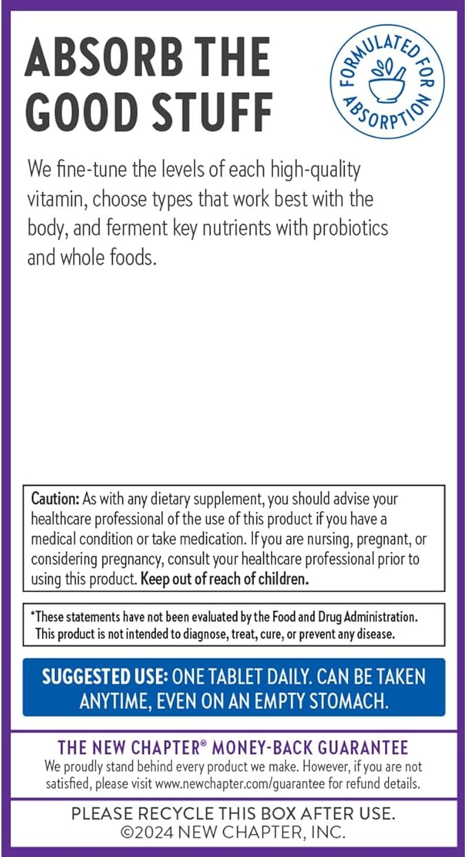 New Chapter Vitamin B Complex Fermented Coenzyme B Complex Rich in Vitamin B12 + Vitamin B6 + Biotin + Made with Organic Ingredients - 60 ct