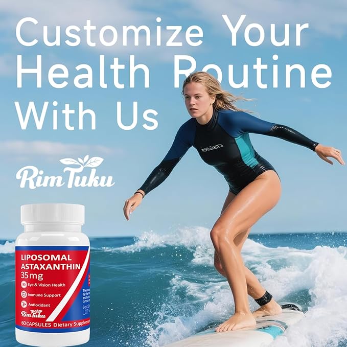 35mg Liposomal Astaxanthin Supplement - Powerful Antioxidant Support for Skin Joint &amp Eye Health - Natural Anti-Aging Formula with Pure Astaxanthin - Vegan Non-GMO 180 Capsules