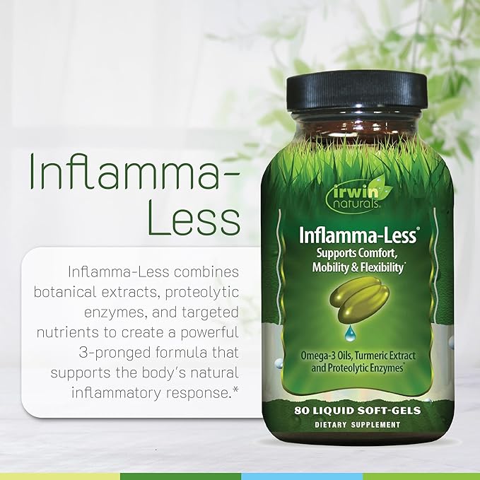 Irwin Naturals Inflamma-Less - Turmeric Extract &amp Omega-3 Fish Oil - Joint Supplements for Men &amp Women - Supports Mobility &amp Comfort - Promotes Healthy Inflammatory Response - 80 Soft-Gels
