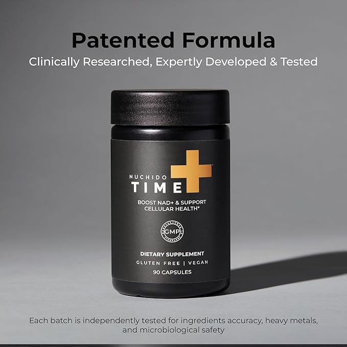 Nuchido Time+ NAD Supplement for Women &amp Men - Advanced Formula for Healthy Aging Energy Focus Cellular Health &amp Longevity - Nicotinamide Alpha Lipoic Acid Quercetin - 90 Capsules