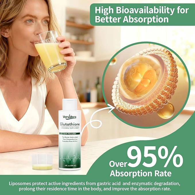 Liposomal Glutathione High Absorption Liquid Glutathione Supplement Support Natural Detoxification Antioxidant Improve Skin Health Enhance Immunity 4 Fl Oz