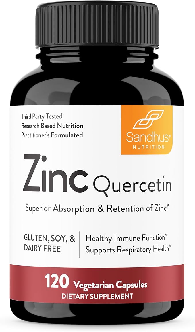 Sandhu's Zinc Quercetin Bundle with Magnesium Glycinate &amp Vitamin D3 K2 5000 IU Capsules (120 Count Each) | for Men &amp Women