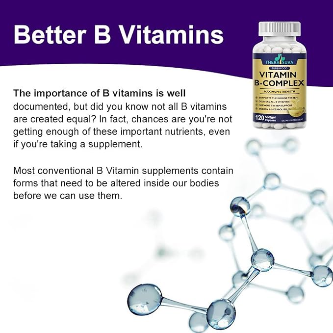 Vitamin B-Complex + CoQ10 + Vitamin C - Max Strength Supplement for Energy Metabolism Support 2 Month Supply 120 Softgels