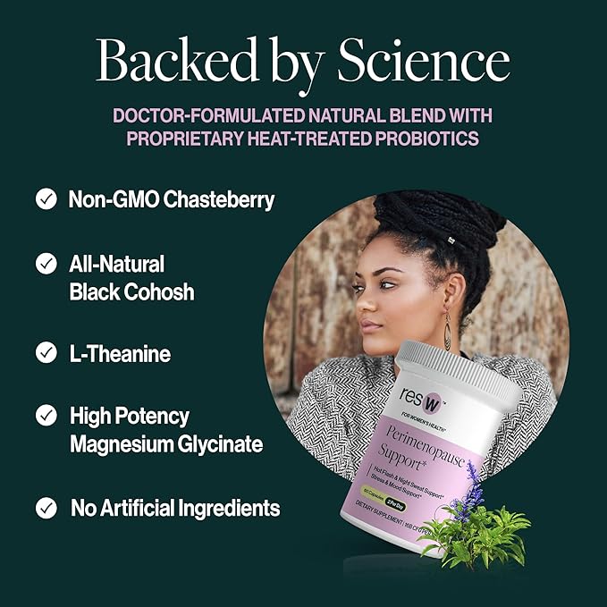 resW Perimenopause Postbiotic Supplement for Women - Hot Flash Support Night Sweat Relief Hormone Free Vegan Gluten Free Non GMO Plant Based Gut Health Support - 60 Capsules