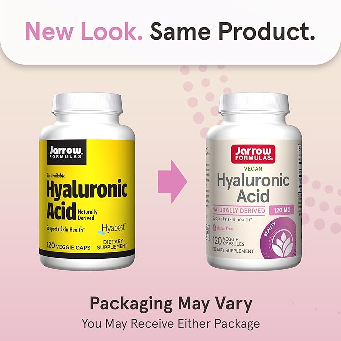 Jarrow Formulas® Hyaluronic Acid 120 mg Dietary Supplement Skin Health Support 120 Veggie Capsules Up to 60 Day Supply(Pack of 2)