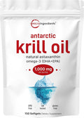 Micro Ingredients Antarctic Krill Oil Supplement with Natural Astaxanthin 1000mg Per Serving 150 Soft-Gels Rich in Omega-3s EPA &amp DHA Supports Immune System &amp Brain Health Easy to Swallow
