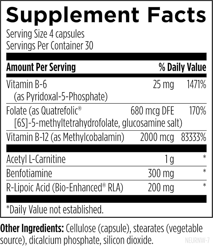 Designs for Health NeuroRenew - 5-MTHF with Vitamin B6 (p-5p) Methyl B12 Acetyl L-Carnitine B1 (Benfotiamine) + More - Supports Healthy Nerve Function - Non-GMO Supplement (120 Capsules)
