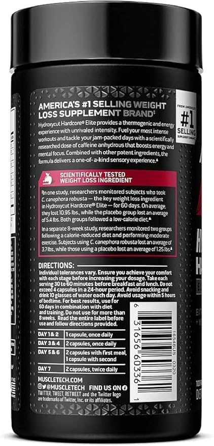 Hydroxycut Hardcore Elite - 100 Rapid-Release Thermo Caps - Energy &amp Focus - for Men &amp Women - 50 Servings (Pack of 2)