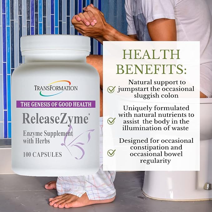 Transformation The Genesis of Good Health Enzymes ReleaseZyme Blend Supplement with Natural Herbs Advanced Digestive Support Formula with Protease Break Down Proteins Plant Based 100 Capsules