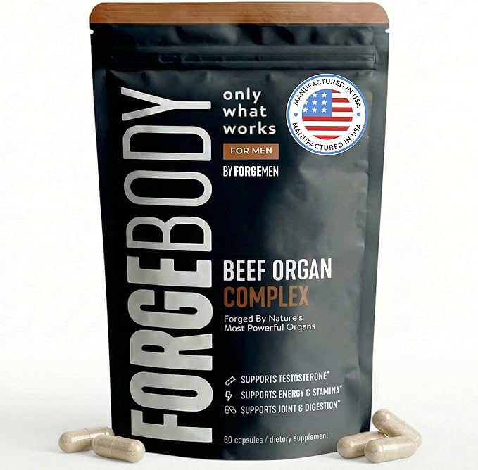 FORGEBODY® Beef Organ Complex Capsules [1 Month] - 100% Grass Fed Beef Organ Supplement with Blend of Liver Heart Bone Marrow Pancreas &amp Testicles - Supports Body Health &amp Brain Function (N