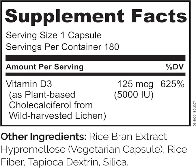 NATURELO Vitamin D - 5000 IU - Plant Based from Lichen - Natural D3 Supplement for Immune System Bone Support Joint Health - High Potency - Vegan - Non-GMO - Gluten Free - 180 Capsules (Pack of 2)