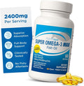 Fortifeye Super Max Omega-3 Fish Oil 60Count 2400mg Made in Norway - High Potency rTG Form Omega 3 Supplement with EPA &amp DHA Fish Oil Capsules for Heart Brain Joint Eye Function Natural Lemon Fl
