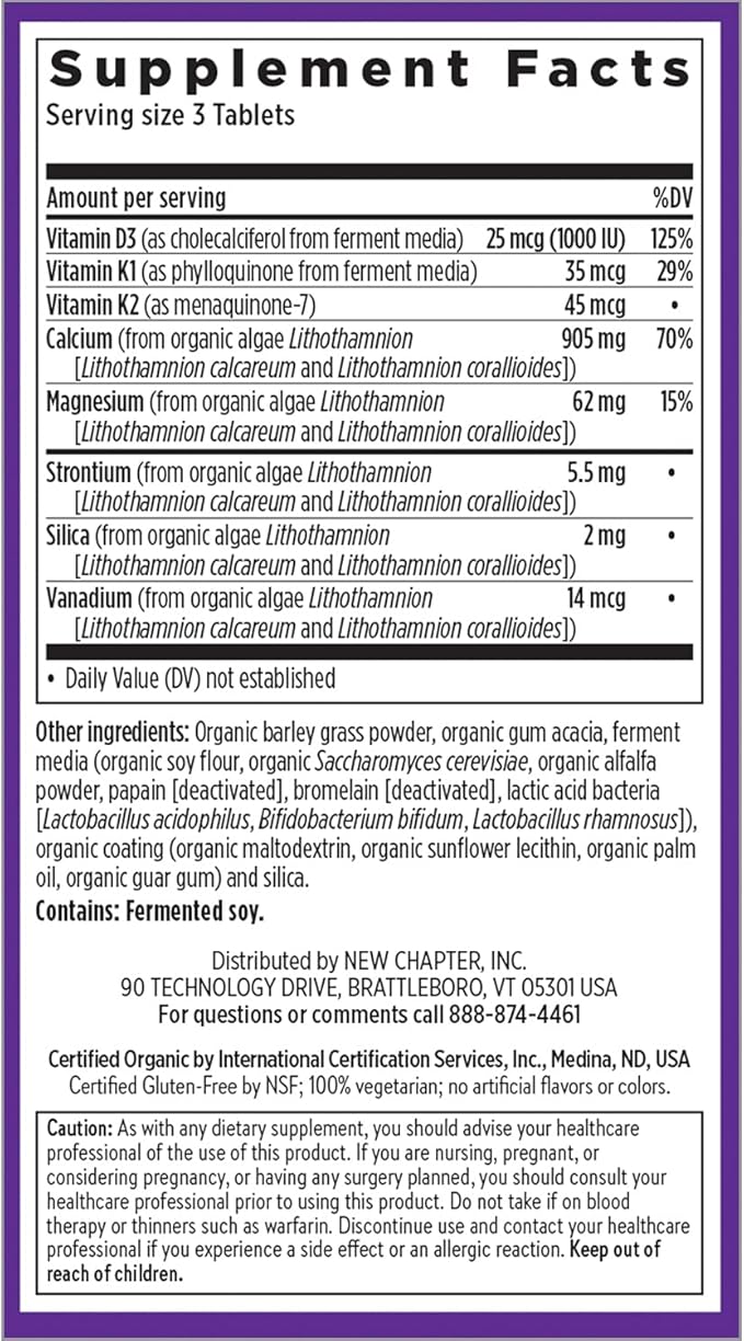 New Chapter Calcium Supplement - Bone Strength Whole Food Calcium with Vitamin K2 + D3 + Magnesium Vegetarian Gluten Free 90 Count (1 month supply)
