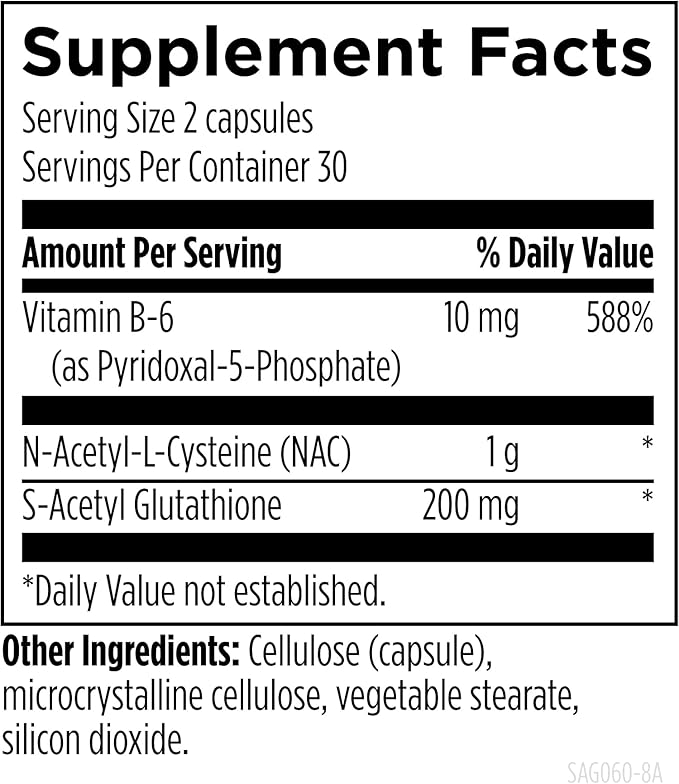 Designs for Health S-Acetyl Glutathione Synergy - 200mg S-A-GSH with NAC + Vitamin B6 - Non-GMO Antioxidant Supplement to Help Support Normal Detoxification (60 Capsules)