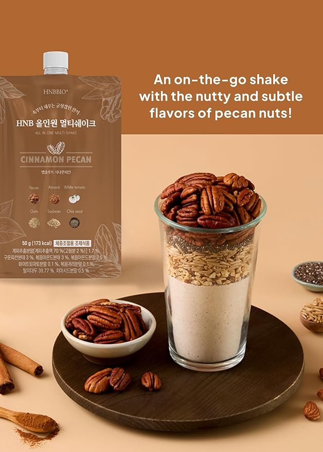 Korean Food All-In-One Multi Shake Cinnamon Pecan(50g*7 Packs) Dietary Fiber Essential Amino Acids Vitamins 7-Day Convenient Individual Packs (12.35 oz)