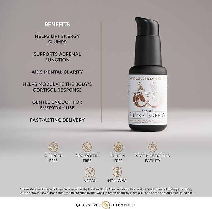 Quicksilver Scientific Dr. Shade's Ultra Energy - Liposomal Adaptogenic Adrenal Cognitive Support Supplement with Rhodiola Reishi Ashwagandha for Women + Men (1.7 fl oz / 50ml)