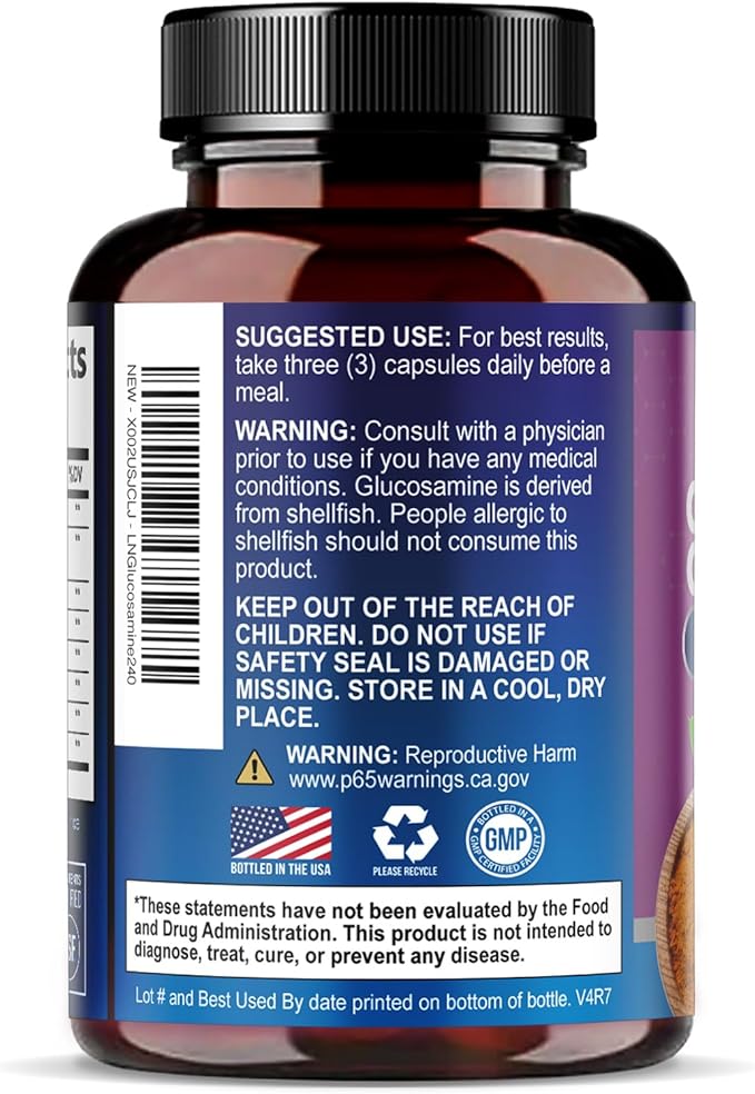 Glucosamine Chondroitin MSM Complex - 3X Strength Joint Support Supplement with Glucosamine Sulfate Turmeric Boswellia - For Cartilage Mobility &amp Flexibility - Bottled in USA - 240 Capsules